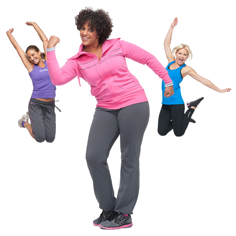 Curves Female Member Flexing with Two Women Jumping