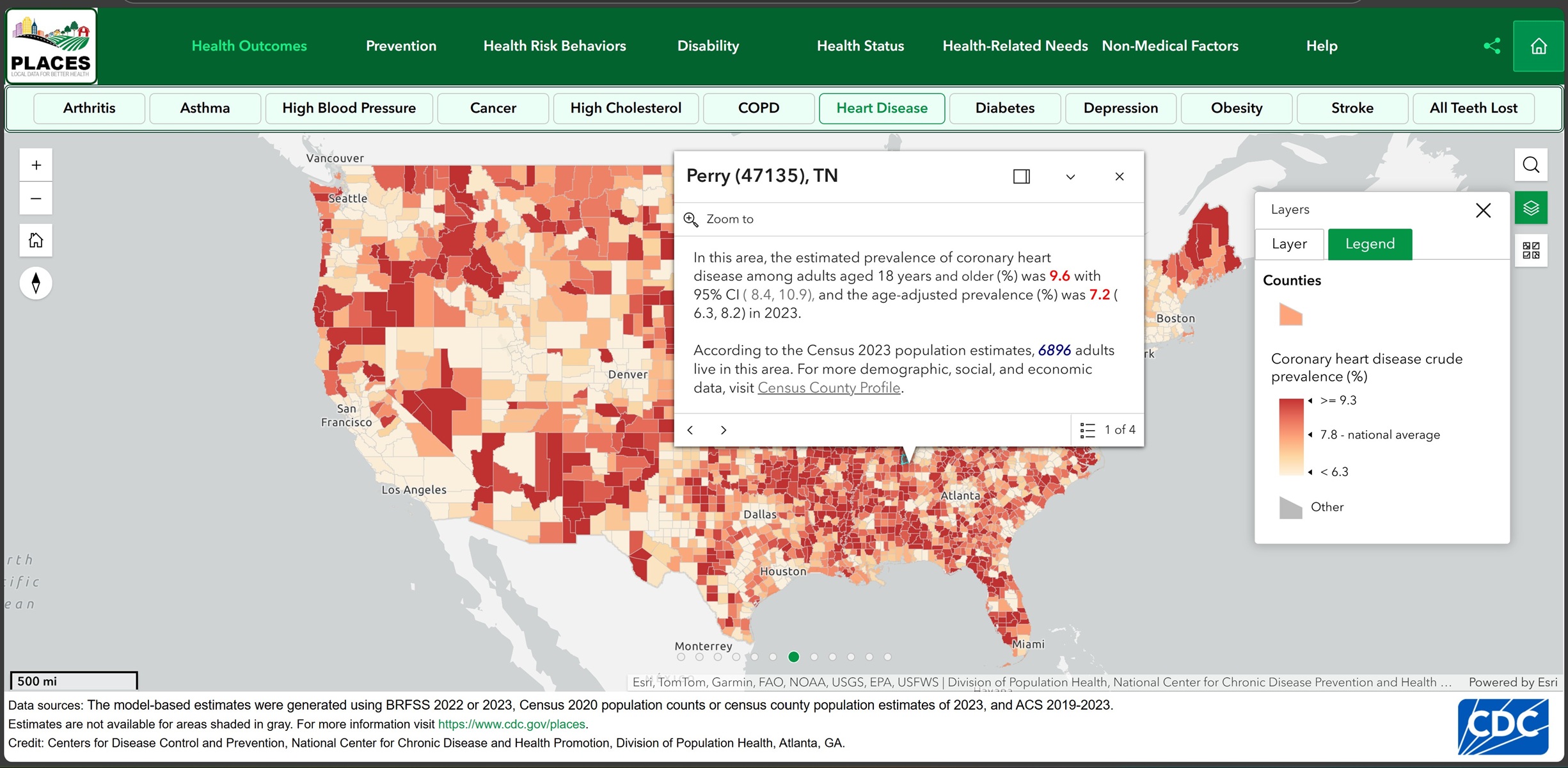 Screenshot of PLACES interactive map and a combination of its features.